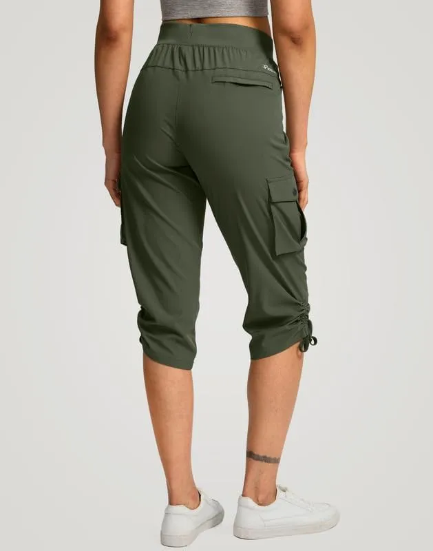 Pudolla Women's Cargo Capri Pants Lightweight Quick Dry Hiking Pants Summer Travel Casual Capris with 5 Pockets