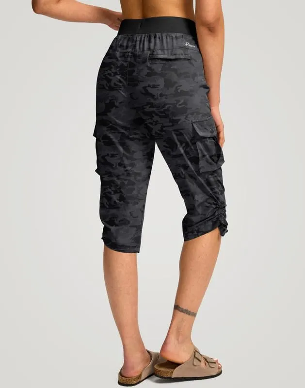 Pudolla Women's Cargo Capri Pants Lightweight Quick Dry Hiking Pants Summer Travel Casual Capris with 5 Pockets