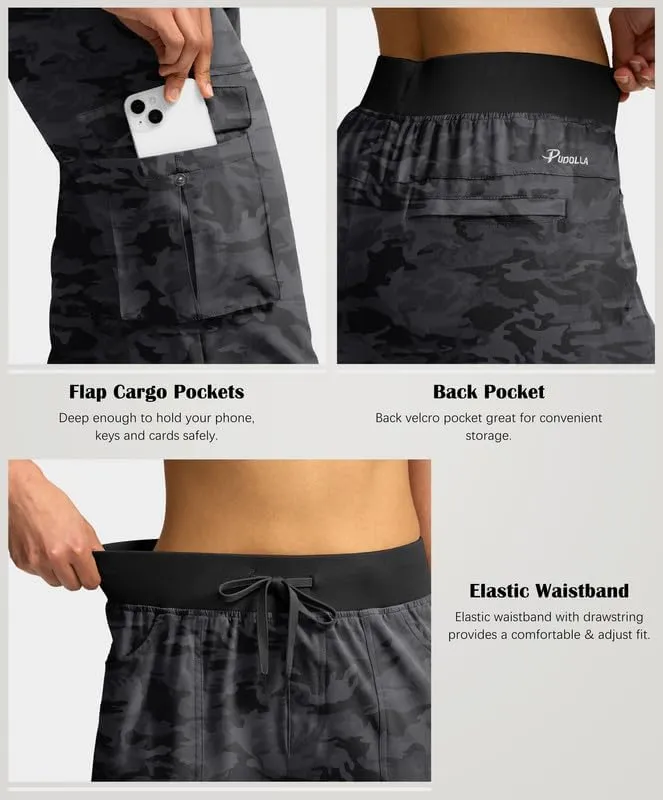 Pudolla Women's Cargo Capri Pants Lightweight Quick Dry Hiking Pants Summer Travel Casual Capris with 5 Pockets