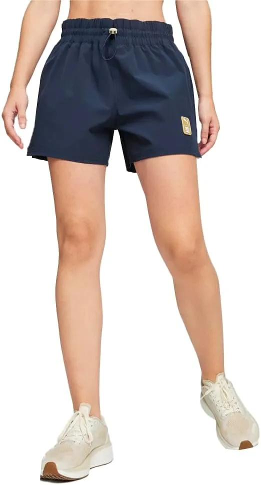 PUMA Womens Woven Drawstring Shorts X Fm Running Casual Bottoms Drawstring - Blue - Size L