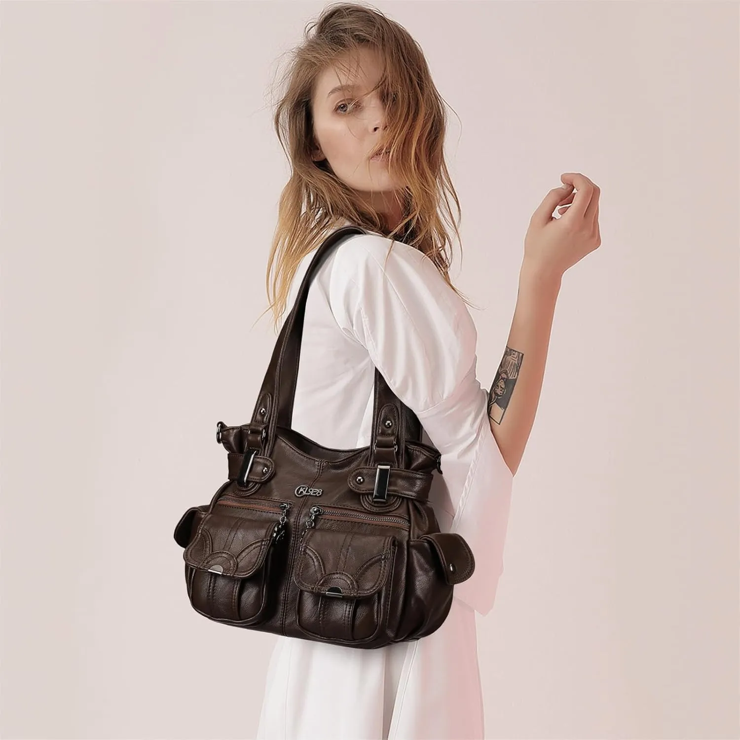 Purses and Handbags for Women Large Hobo Shoulder Bags Soft PU Leather Multi-Pocket Tote Bag