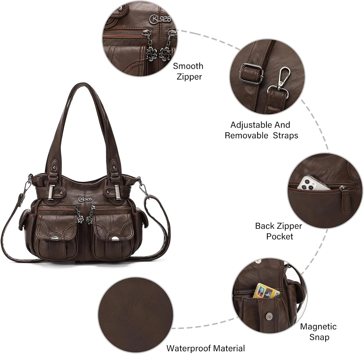 Purses and Handbags for Women Large Hobo Shoulder Bags Soft PU Leather Multi-Pocket Tote Bag