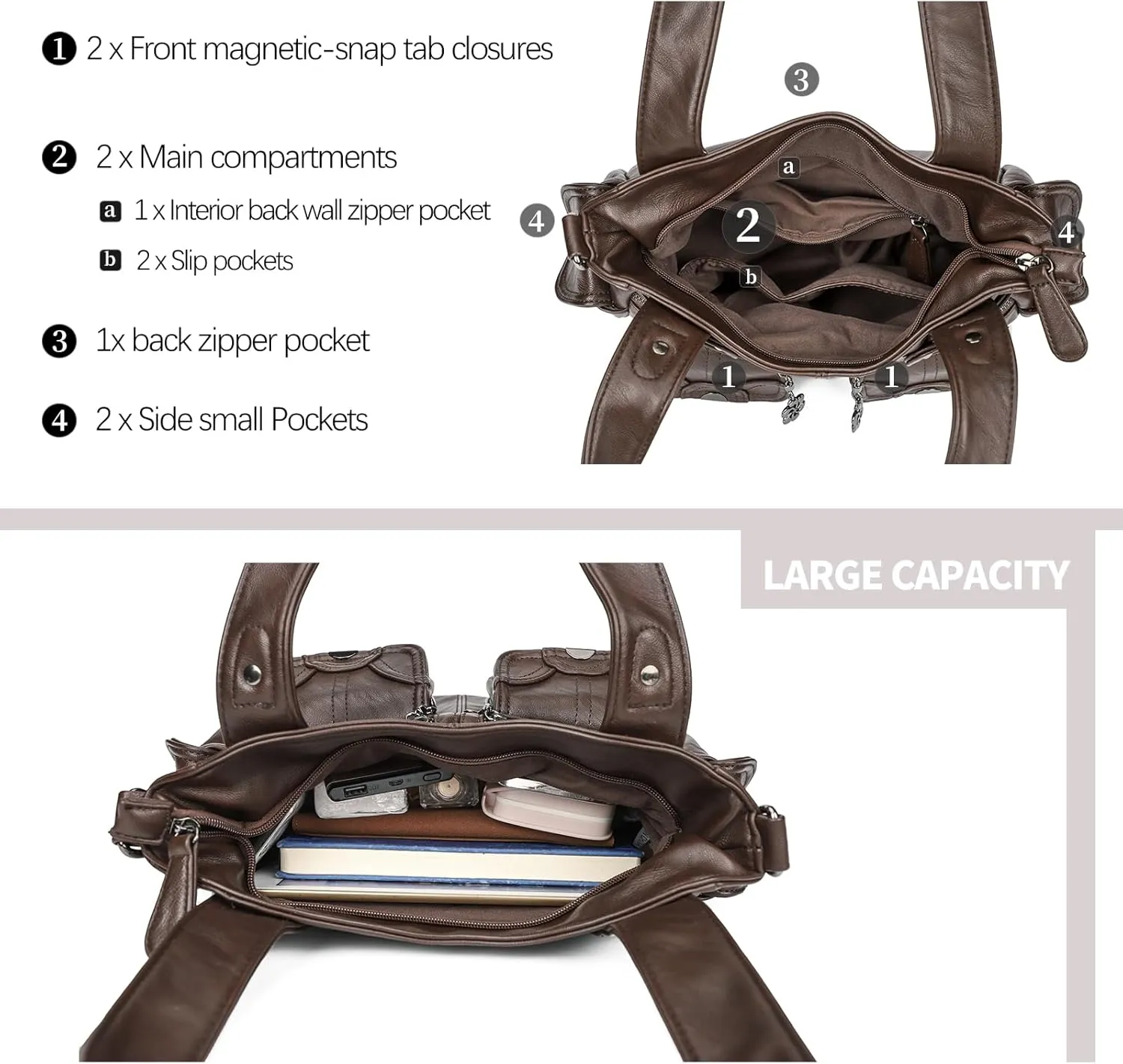 Purses and Handbags for Women Large Hobo Shoulder Bags Soft PU Leather Multi-Pocket Tote Bag