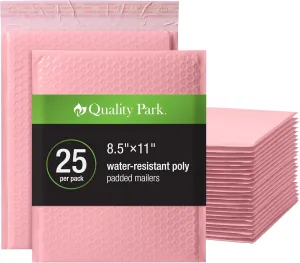 Quality Park Bubble Mailers, 8.25 x 11, Light Pink Poly Mailers, Padded Envelopes, Shipping Bags, Water Resistant, Self Seal, 25 Per Box (QUA85908)