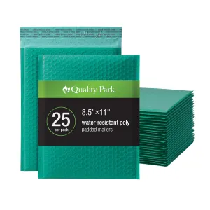 Quality Park Bubble Mailers, 8.25" x 11", Turquoise Poly Mailers, Padded Envelopes, Shipping Bags, Water Resistant, Self Seal, 25 Per Box (QUA85914)