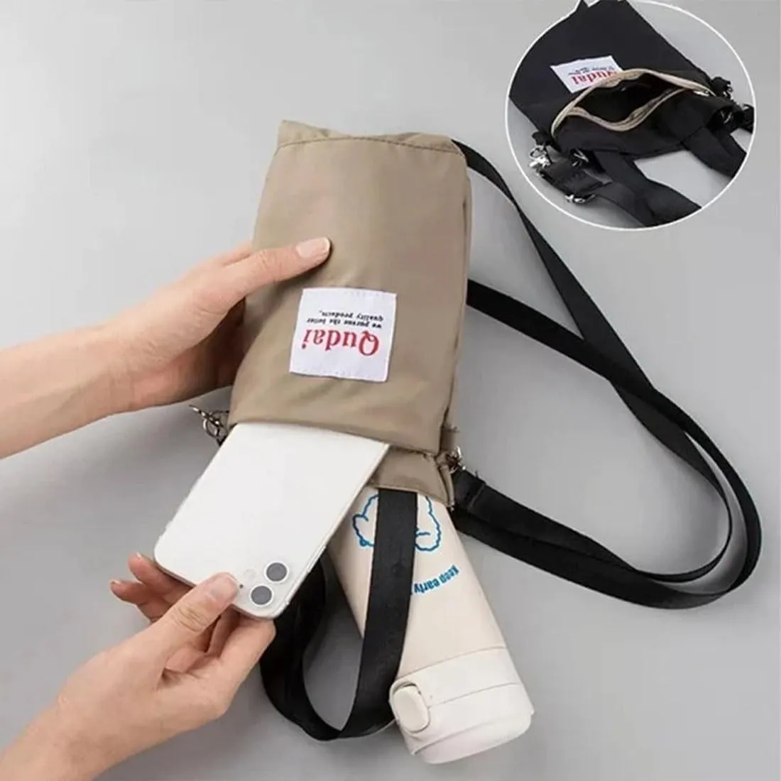 Qudai Water Bottle Pouch with Strap, Outdoor Multifunctional Bag, Qudai Outdoor Multifunctional Bag, Large Size Qudai Multifunctional Bag with Adjustable Shoulder Strap