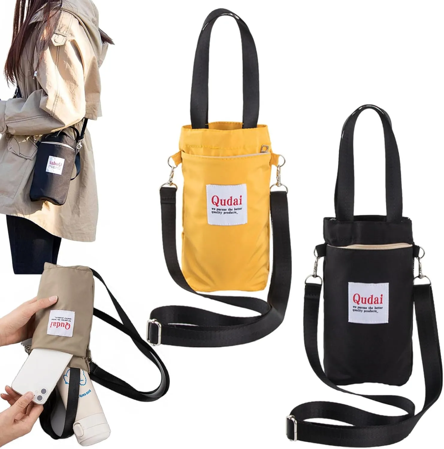 Qudai Water Bottle Pouch with Strap, Outdoor Multifunctional Bag, Qudai Outdoor Multifunctional Bag, Large Size Qudai Multifunctional Bag with Adjustable Shoulder Strap