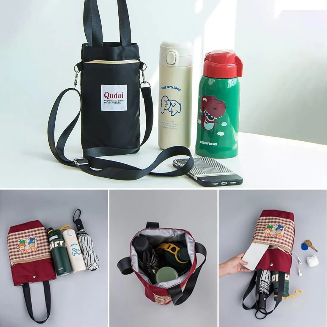 Qudai Water Bottle Pouch with Strap, Outdoor Multifunctional Bag, Qudai Outdoor Multifunctional Bag, Large Size Qudai Multifunctional Bag with Adjustable Shoulder Strap