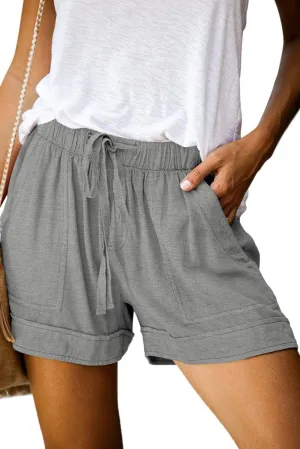 QUEEN PLUS Womens Casual Shorts Comfy Elastic Waist Drawstring Pocket Shorts Pants