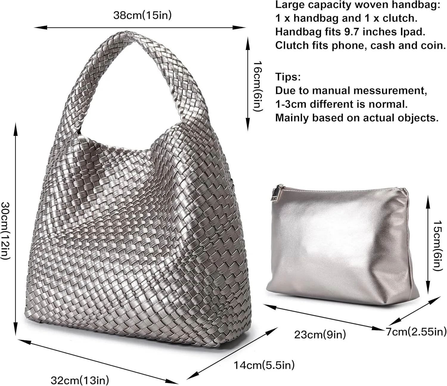 Queenoris Fashion Woven Purse for Women Top-handle Shoulder Bag Soft Summer Hobo Tote Bag