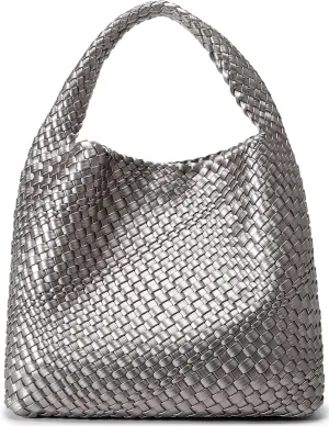 Queenoris Fashion Woven Purse for Women Top-handle Shoulder Bag Soft Summer Hobo Tote Bag