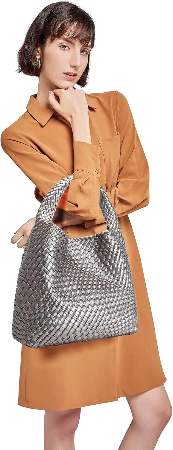 Queenoris Fashion Woven Purse for Women Top-handle Shoulder Bag Soft Summer Hobo Tote Bag