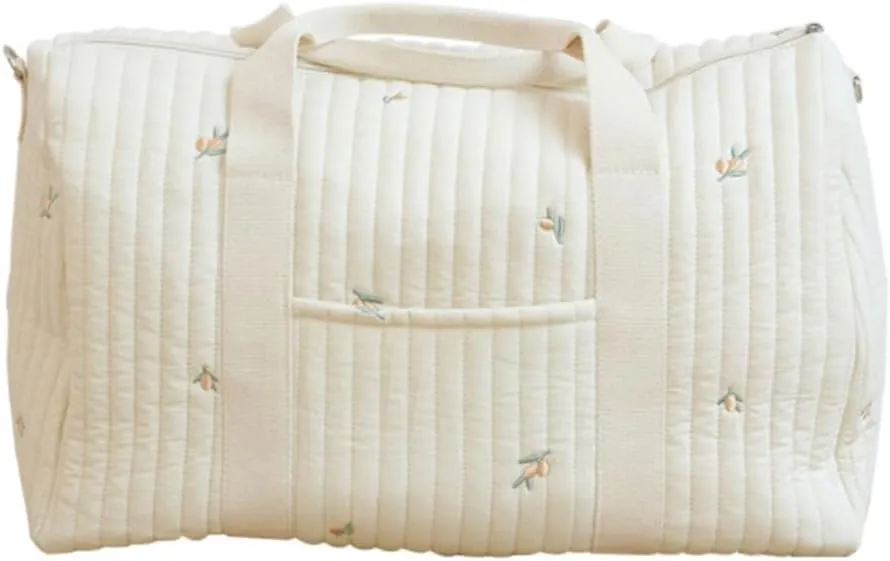 Quilted Travel Duffle Bag for Women Diaper Bag Embroidered Nappy Organizer Cute Cartoon Messenger Bag with Zipper M