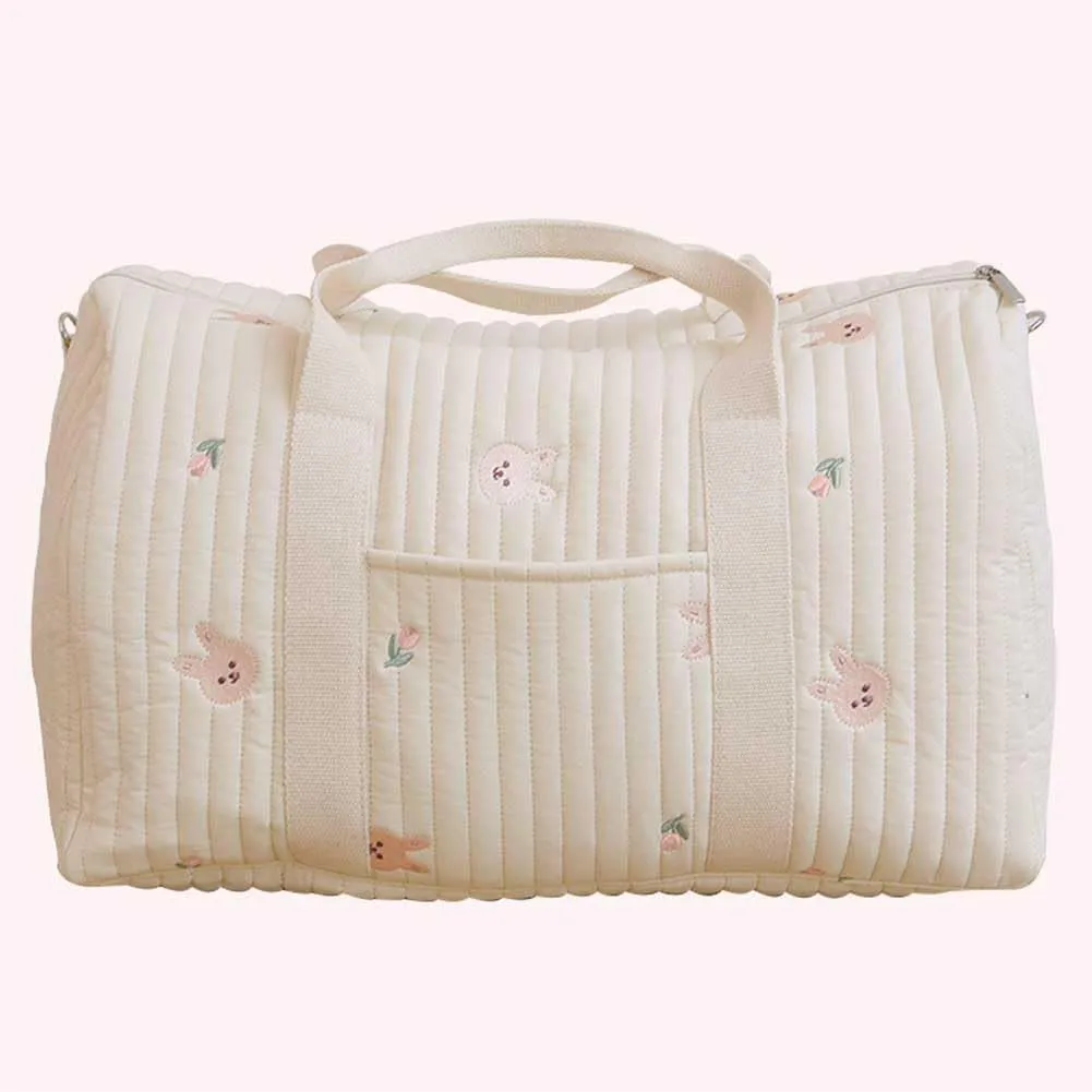 Quilted Travel Duffle Bag for Women Diaper Bag Embroidered Nappy Organizer Cute Cartoon Messenger Bag with Zipper M