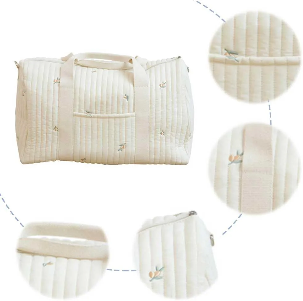 Quilted Travel Duffle Bag for Women Diaper Bag Embroidered Nappy Organizer Cute Cartoon Messenger Bag with Zipper M