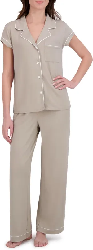 RACHEL ZOE Button Up Pajamas for Women Set, Jersey Knit Soft PJs with Button Down Pajama Top and Long PJ Pants