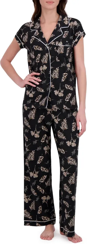 RACHEL ZOE Button Up Pajamas for Women Set, Jersey Knit Soft PJs with Button Down Pajama Top and Long PJ Pants
