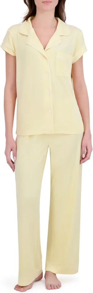 RACHEL ZOE Button Up Pajamas for Women Set, Jersey Knit Soft PJs with Button Down Pajama Top and Long PJ Pants