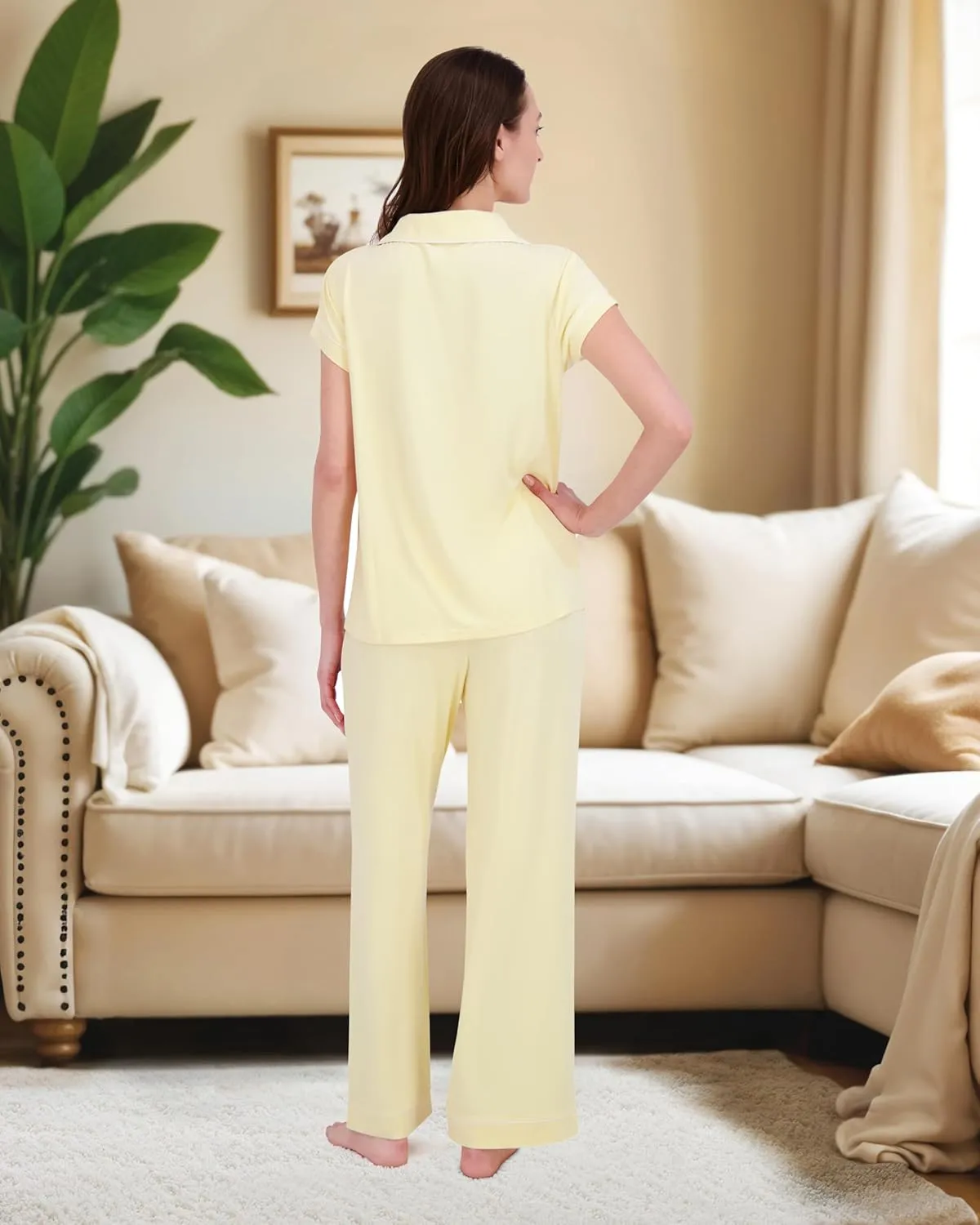 RACHEL ZOE Button Up Pajamas for Women Set, Jersey Knit Soft PJs with Button Down Pajama Top and Long PJ Pants