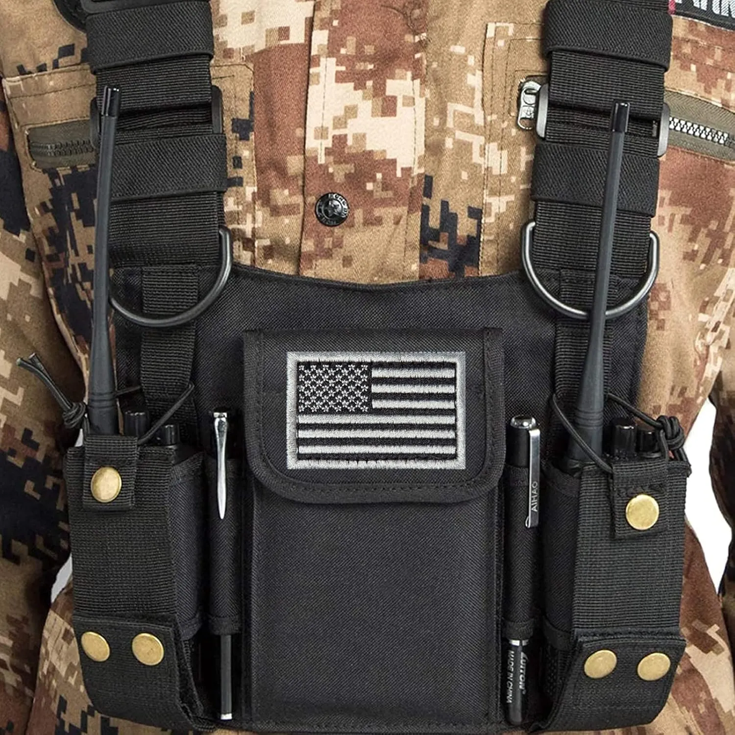 Radio Shoulder Holster Chest Harness Holder Vest Rig for Two Way Radio Chest Front Pack Pouch Walkie Talkie Case with Front Pouches for Kenwood Arcshell Retevis Baofeng UV-5R F8HP UV-82 888S (4Pack)