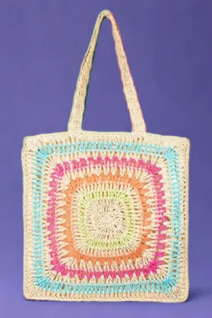 Rainbow Crochet Knit Tote Bag