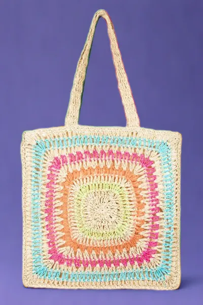 Rainbow Crochet Knit Tote Bag