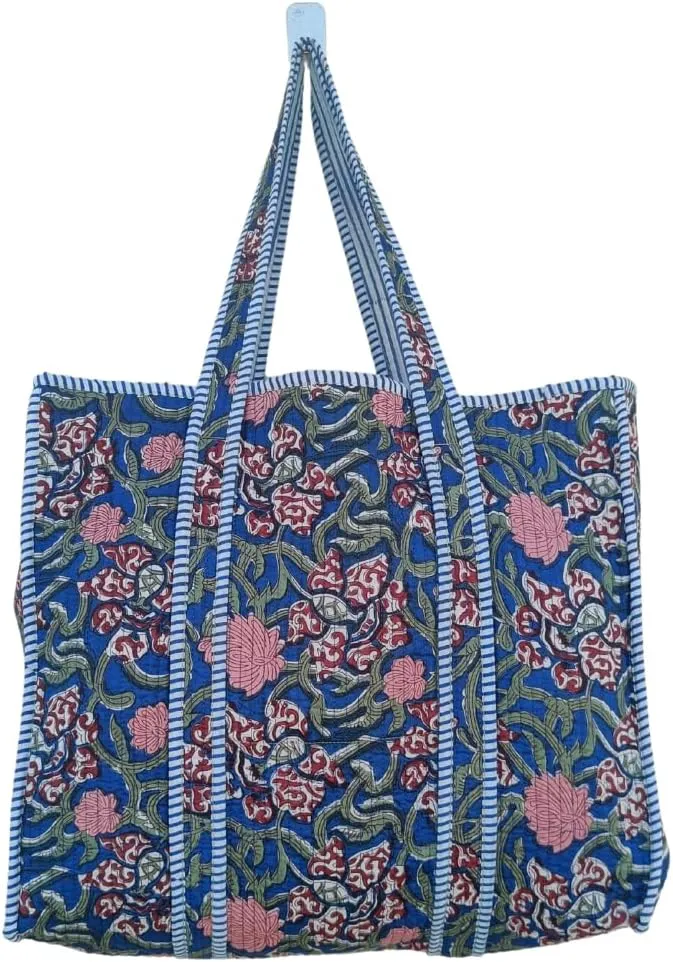 RAJBHOOMI HANDICRAFTS Women Floral Tote Hand Bag - Lightweight Travel Bag Purse Cotton Shoulder Tote Bag For Shopping Grocery & Beach Bag