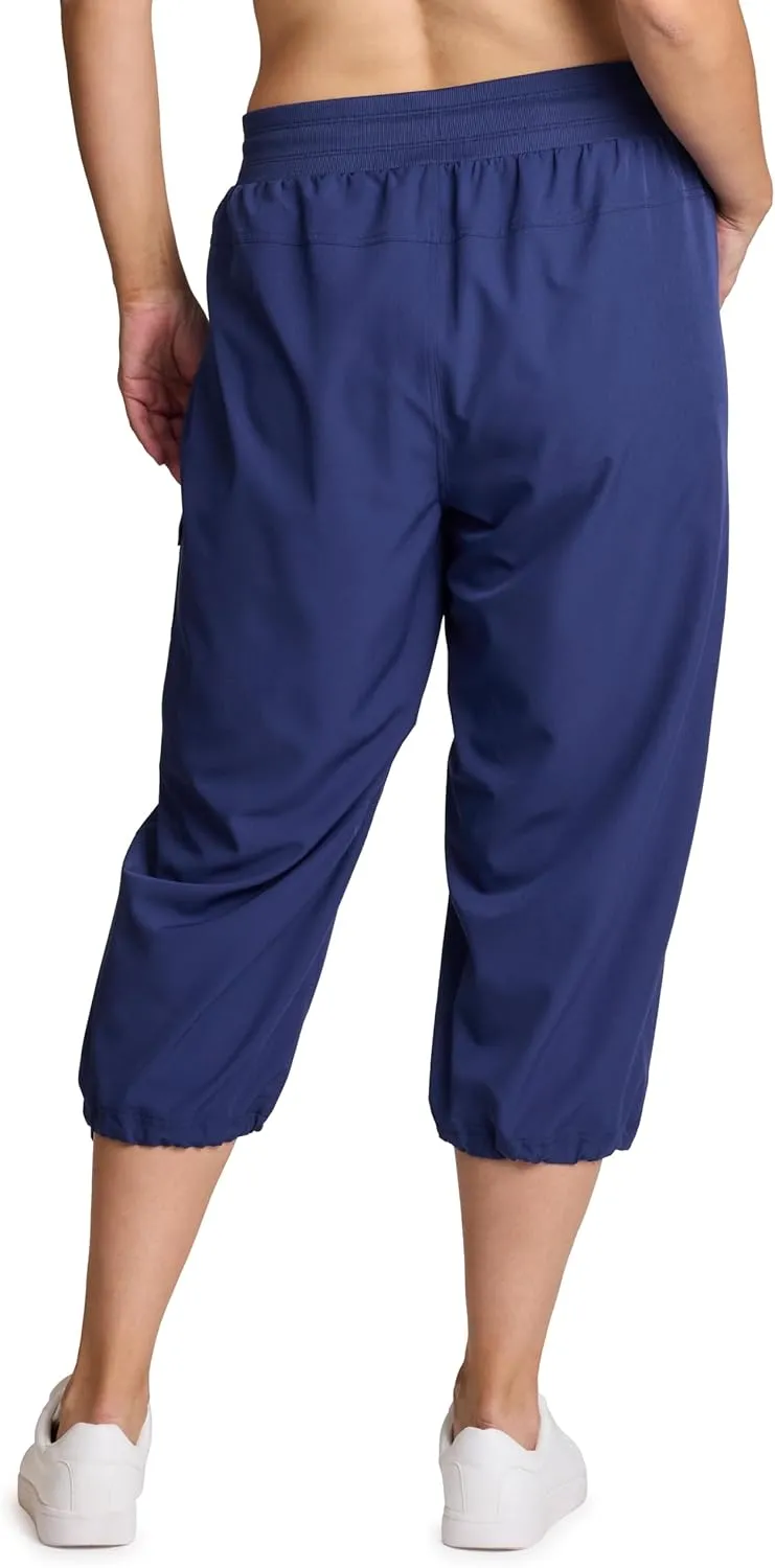 RBX Active Women's Plus Size Fashion Lightweight Woven Body Skimming Drawstring Cargo Capri Pant