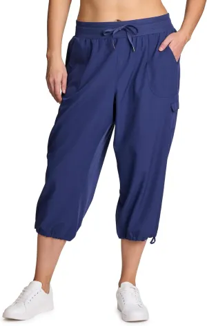 RBX Active Women's Plus Size Fashion Lightweight Woven Body Skimming Drawstring Cargo Capri Pant