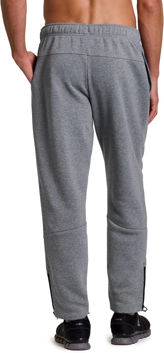 RBX Men's Fleece Sweatpants, Adjustable Leg Opening Fleece Pants Cold Weather Workout Pants with Pockets, Ankle Zippers