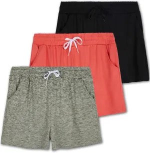Real Essentials 3 Pack: Womens Ultra-Soft Athletic Lounge Casual Sweat Shorts with Pockets (Available in Plus Size)