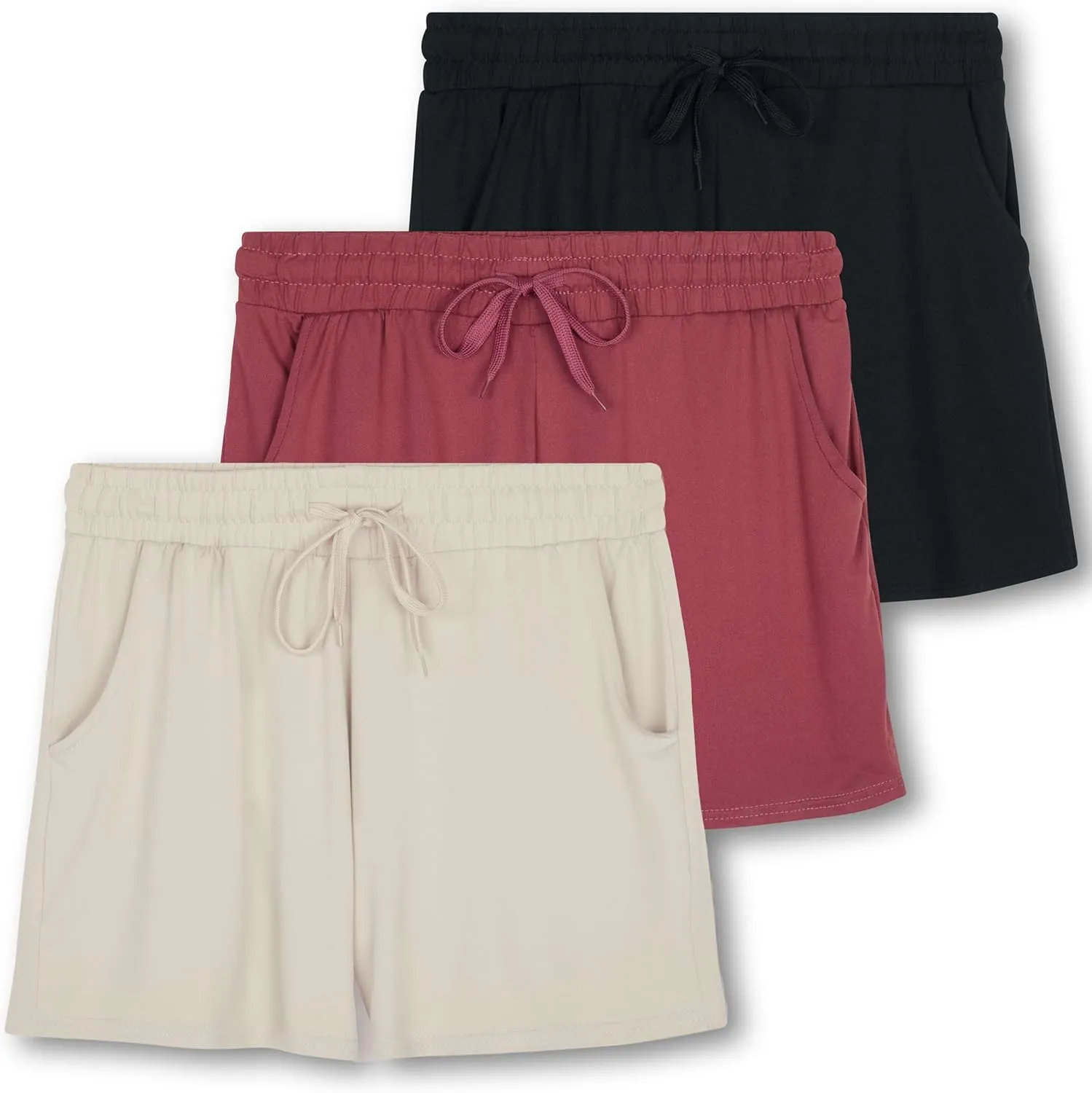 Real Essentials 3 Pack: Womens Ultra-Soft Athletic Lounge Casual Sweat Shorts with Pockets (Available in Plus Size)