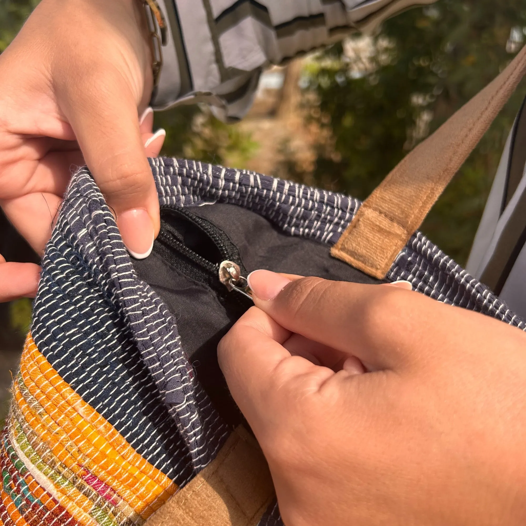 Recycled Big Rug Bag – Oversized Eco-Friendly Boho Tote in Mushroom Tones