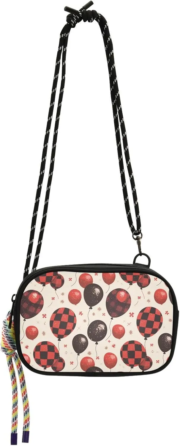 Red and Black Checkerboard Balloons Side Purse Crossbody Men Waterproof with Credit Card Slots Casual Phone Chest Bag For Hiking Traveling
