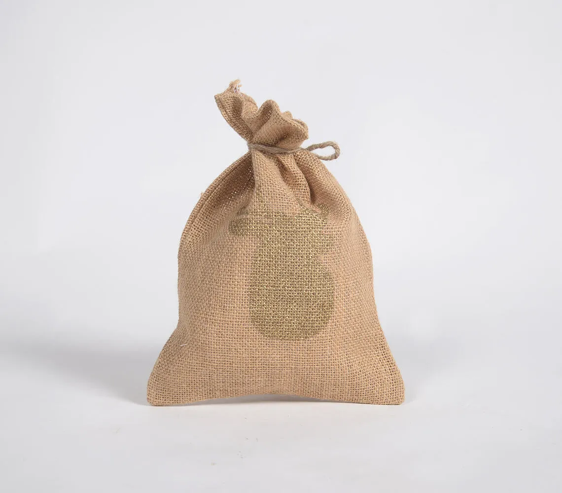 Reindeer Printed Drawstring Jute bags (set of 2)