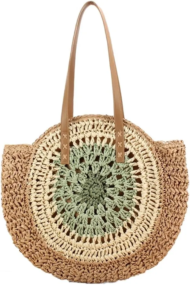 Rejolly Straw Bag for Women Round Women Tote Handbag Summer Vacation Beach Boho Bohemian Style Large Shoulder Purse
