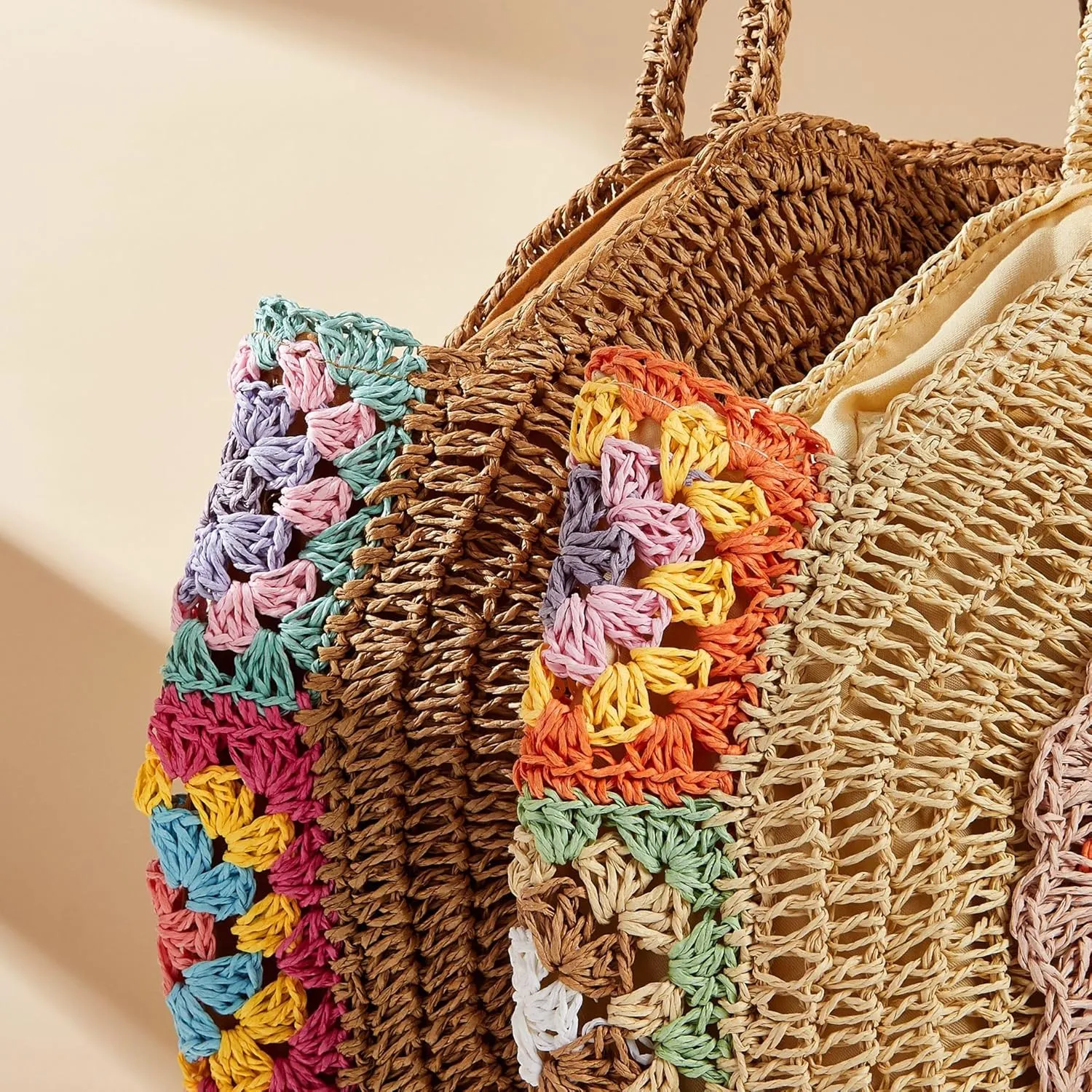 Rejolly Straw Bag for Women Round Women Tote Handbag Summer Vacation Beach Boho Bohemian Style Large Shoulder Purse