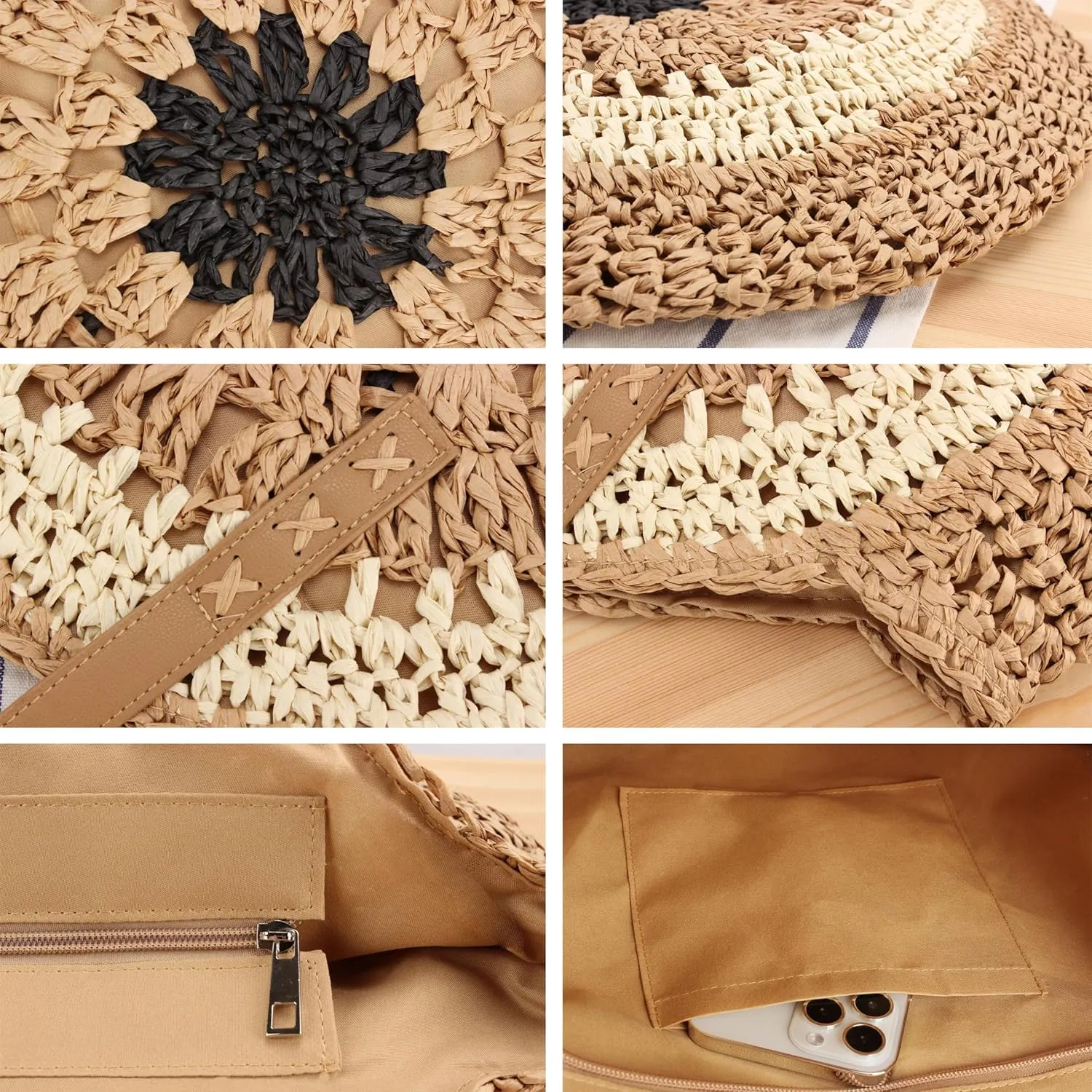 Rejolly Straw Bag for Women Round Women Tote Handbag Summer Vacation Beach Boho Bohemian Style Large Shoulder Purse