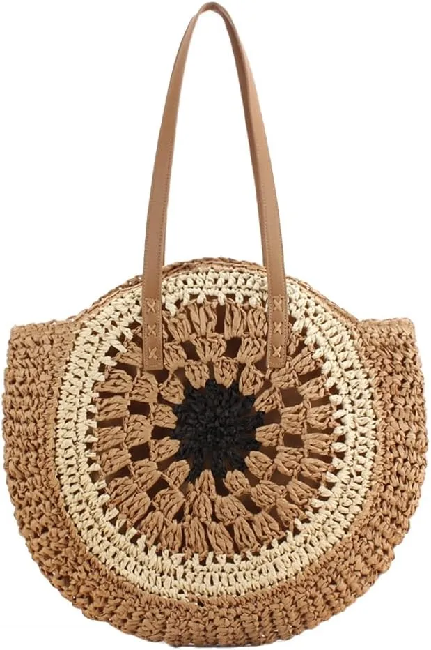 Rejolly Straw Bag for Women Round Women Tote Handbag Summer Vacation Beach Boho Bohemian Style Large Shoulder Purse