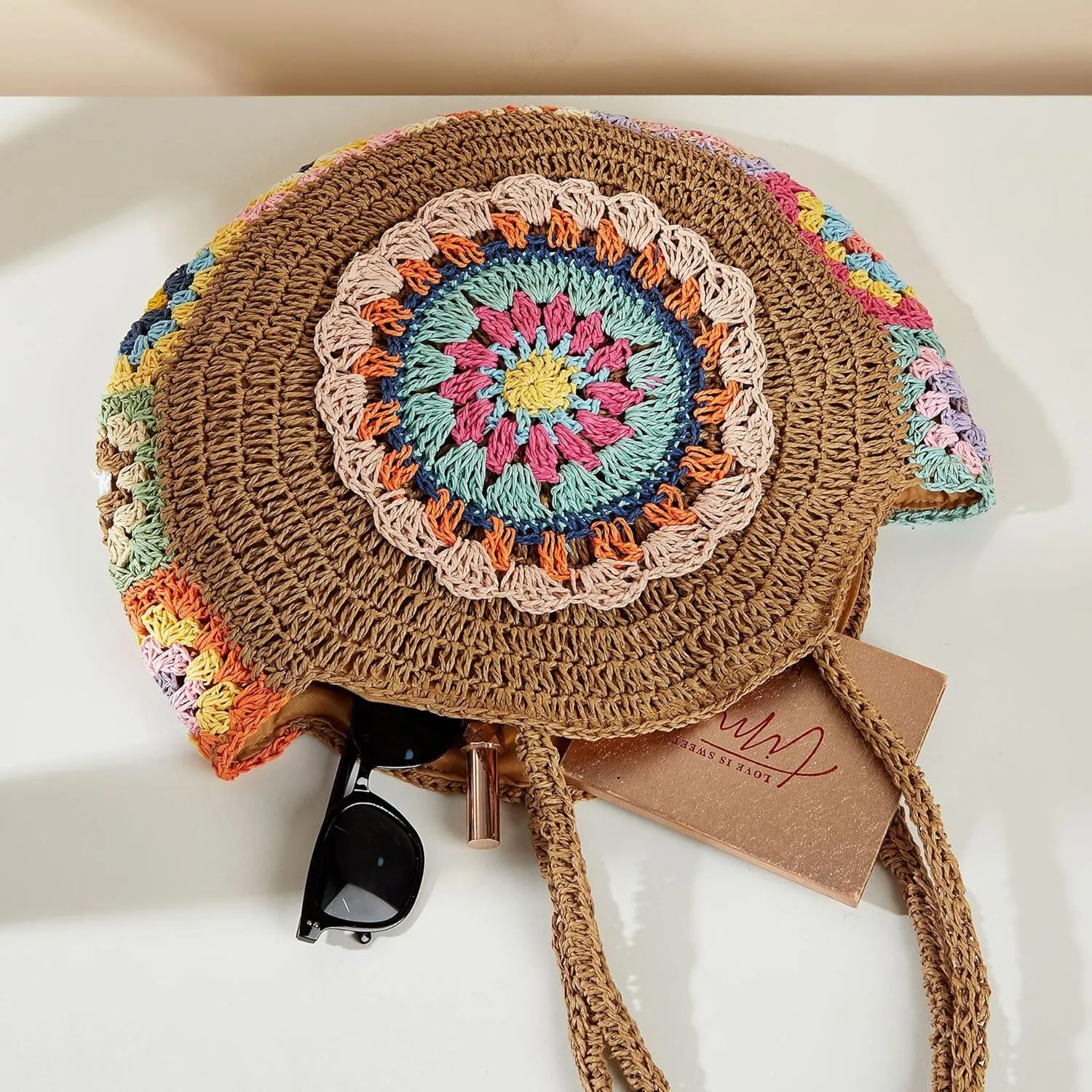 Rejolly Straw Bag for Women Round Women Tote Handbag Summer Vacation Beach Boho Bohemian Style Large Shoulder Purse