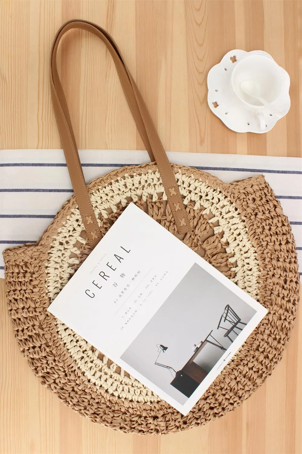 Rejolly Straw Bag for Women Round Women Tote Handbag Summer Vacation Beach Boho Bohemian Style Large Shoulder Purse