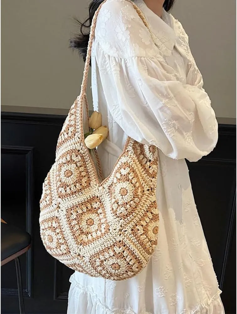 Rejolly Straw Hobo Bag for Women Tote Bag Summer Vacation Beach Handbags Boho Bohemian Style Shoulder Purse