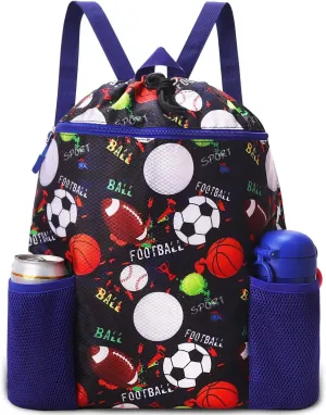 RHCPFOVR Drawstring Backpack for Kids - Swim Bag for Beach Lightweight Waterproof Sports Gym Bag With Two Water Bottle Holder