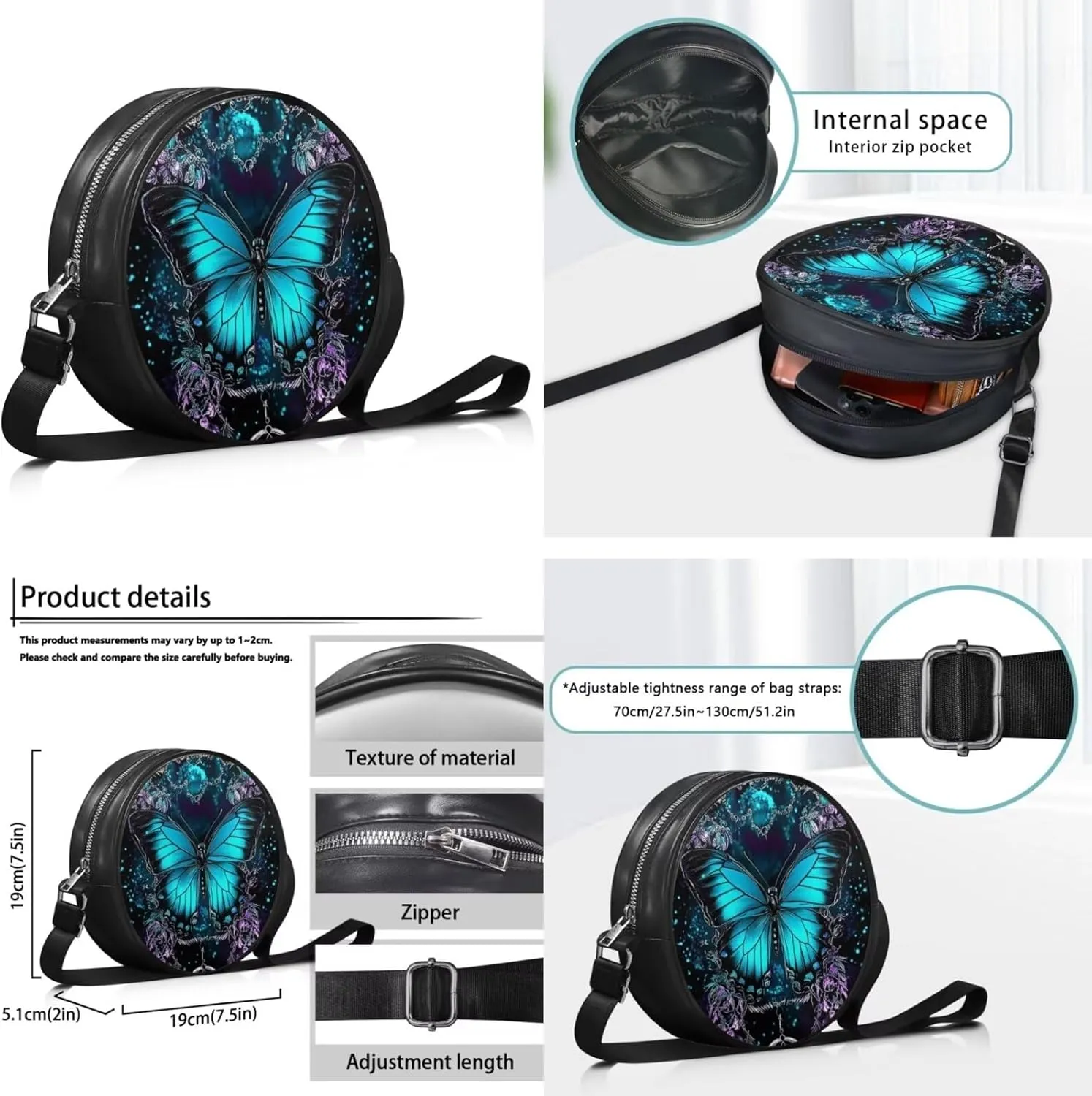 Round Crossbody Wallet Set for Women, PU Circle Bag with Leather Wrist Wallet for Travel Party Work