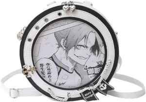 Round Ita Bag Kawaii Backpack Cute Comic Con Backpack PU Leather Crossbody Bag Single Shoulder Bag Handbag (White)