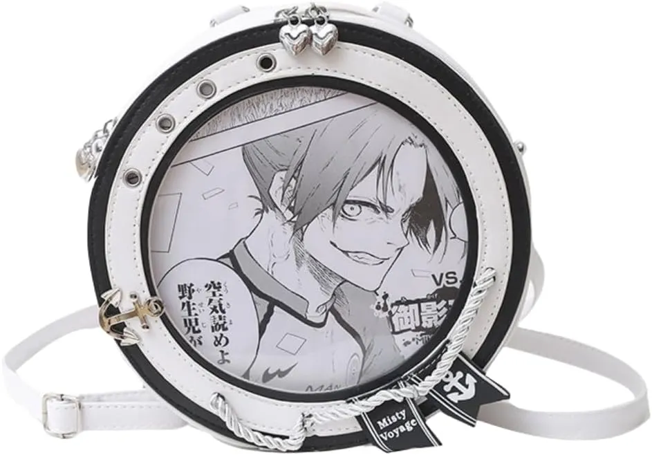 Round Ita Bag Kawaii Backpack Cute Comic Con Backpack PU Leather Crossbody Bag Single Shoulder Bag Handbag (White)