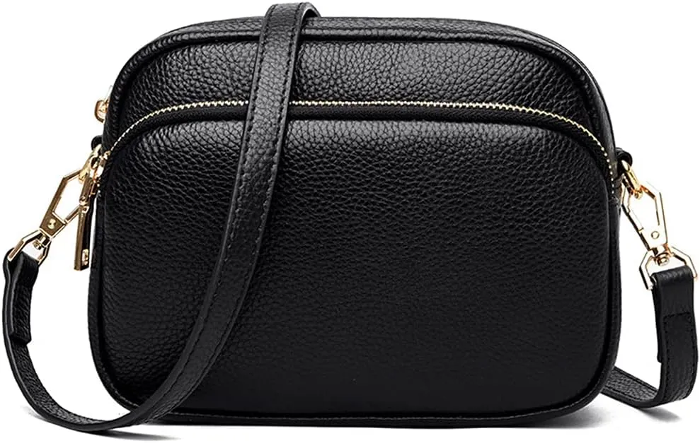 ROUROU Genuine Leather Shoulder Bag Multi Zip Pocket Crossbody Bag Retro Handbag Fashion Tote Bag Purse
