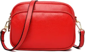 ROUROU Genuine Leather Shoulder Bag Multi Zip Pocket Crossbody Bag Retro Handbag Fashion Tote Bag Purse