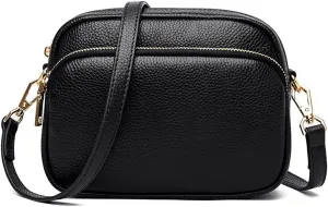 ROUROU Genuine Leather Shoulder Bag Multi Zip Pocket Crossbody Bag Retro Handbag Fashion Tote Bag Purse