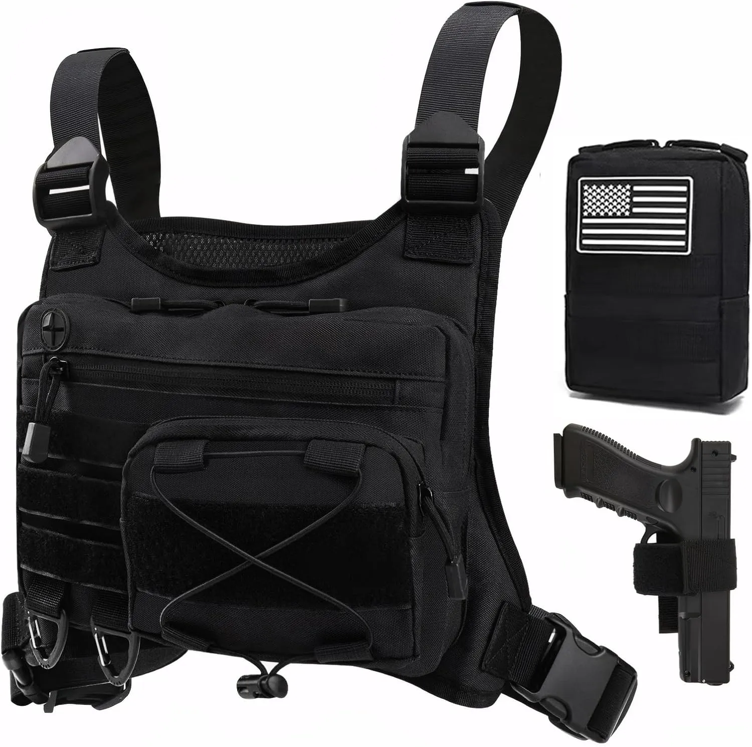 Running Chest Bag Tactical Running Vest with Pistol Holster Versatile Motorcycle Chest Pouch CCW Chest Pack